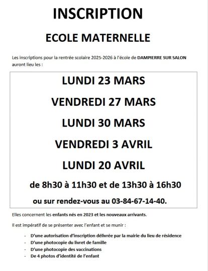 Inscription école maternelle 2026